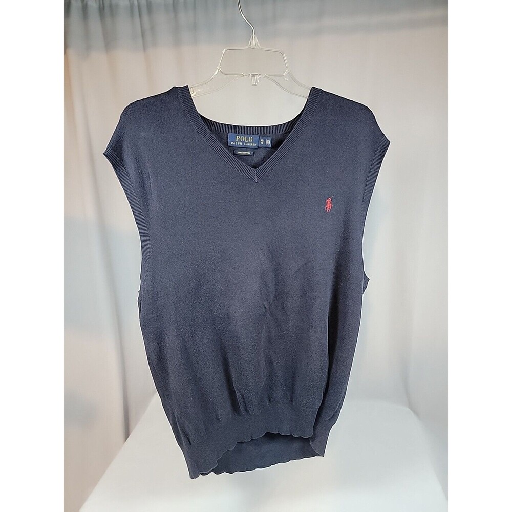 Ralph Lauren Polo Navy Blue Sweater Vest Red Horse Logo Pima Cotton Mens XL